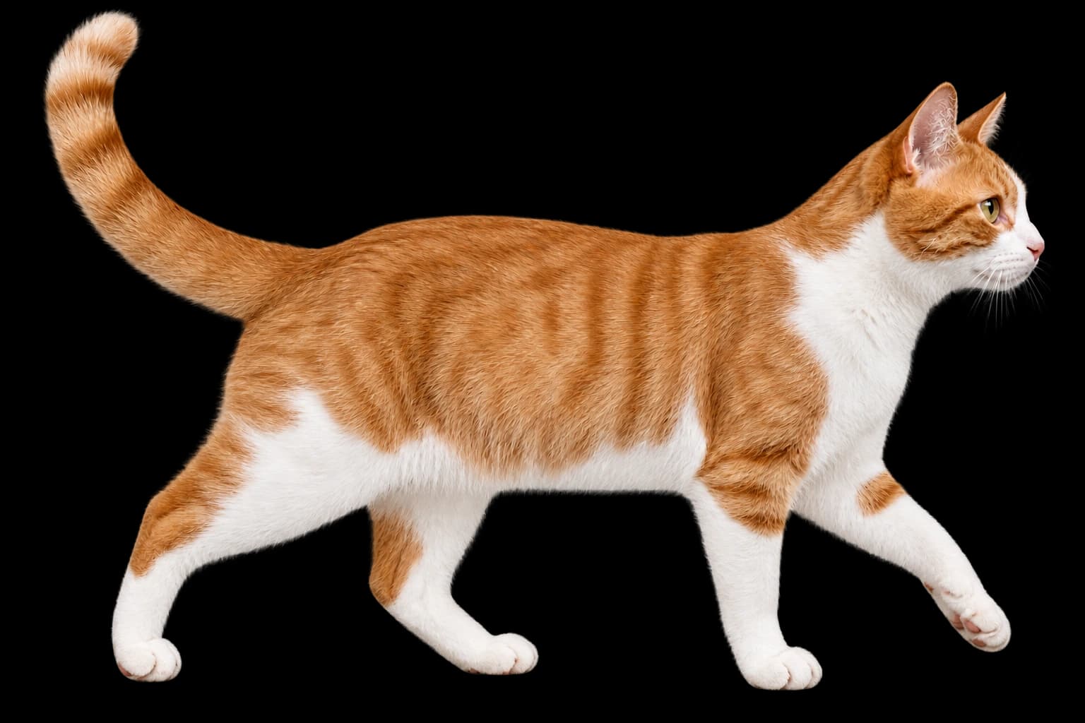 Orange and white cat walking across the wall route