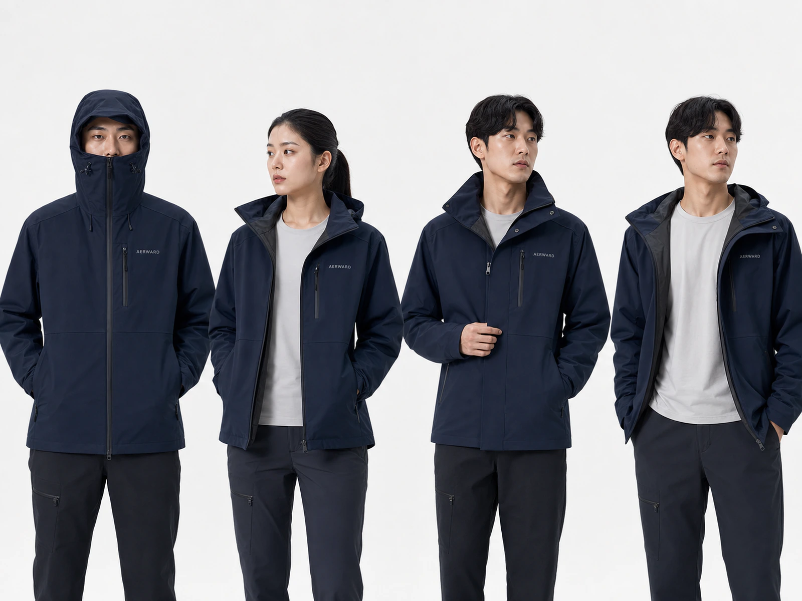 ISOBAR SHELL을 네 가지 상태로 입은 모델들