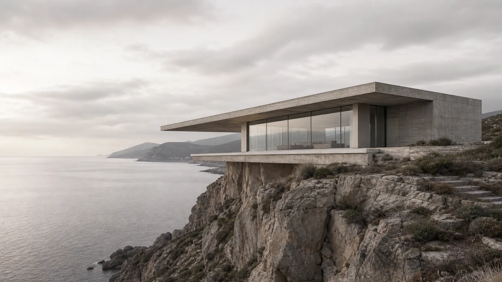Cliffside concrete house overlooking the sea