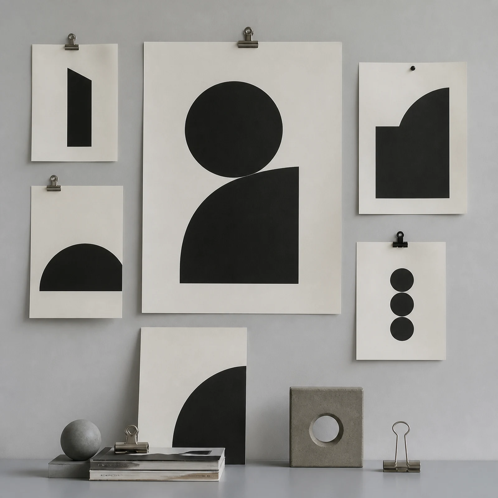 monochrome poster and object composition