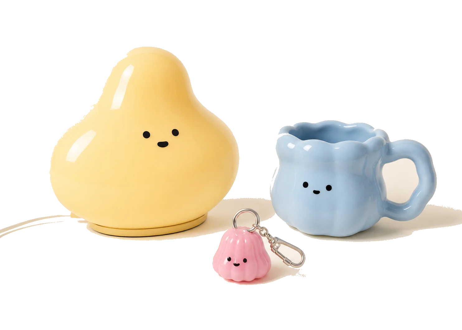 Desk blob set with lamp, mug, and keyring