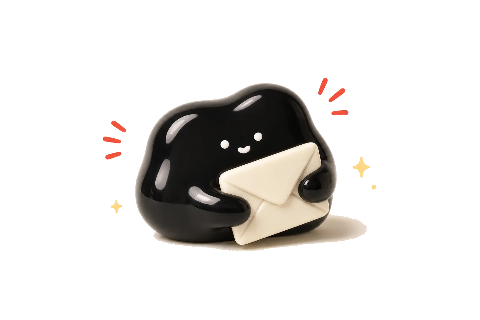 Black blob mascot holding an envelope