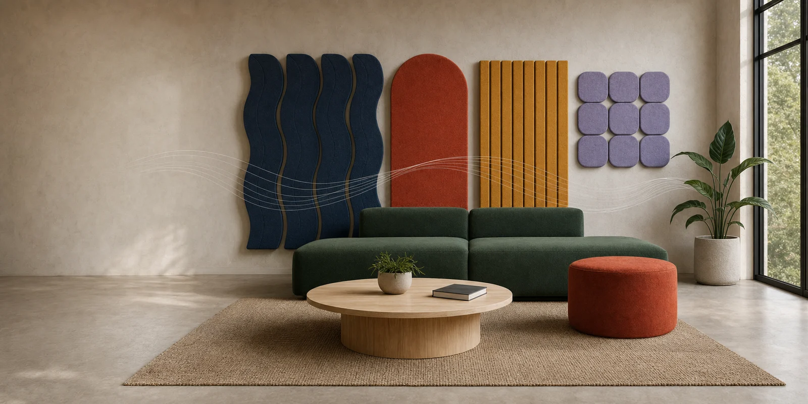 ECHO FORM acoustic panels installed in a quiet lounge