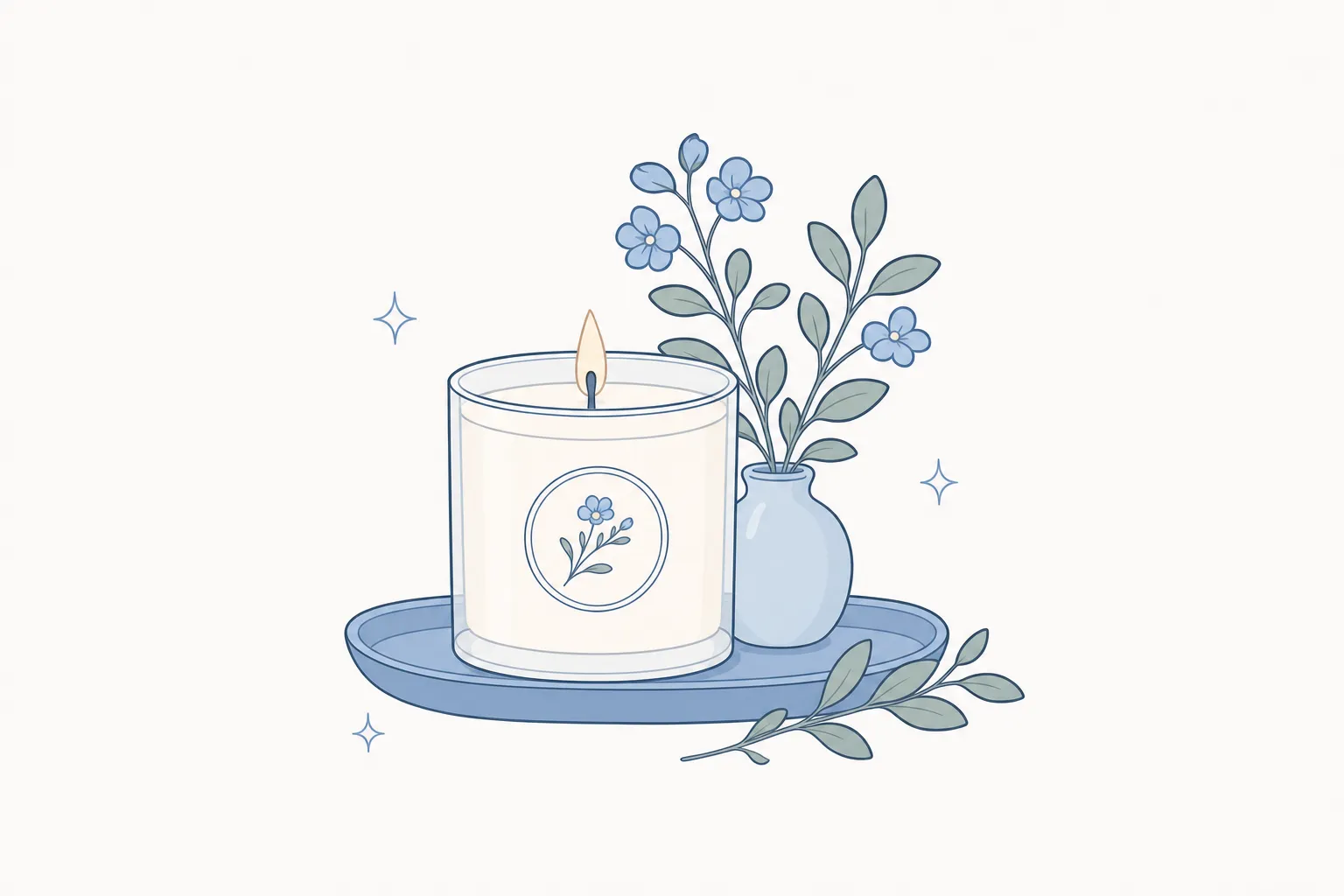 Elara candle and botanical tray illustration