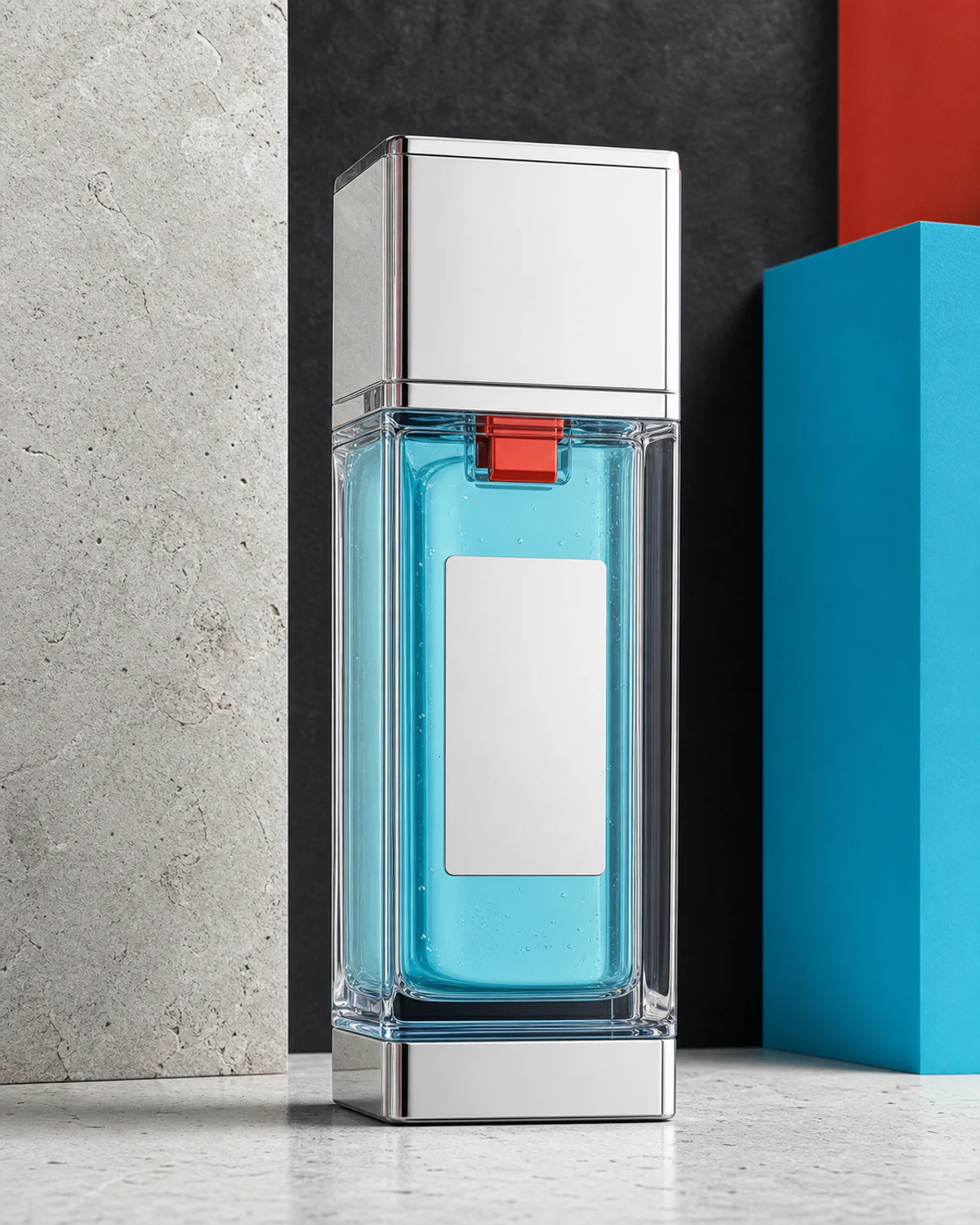 EON DEW RESERVOIR GEL clear bottle with cyan core and valve mark