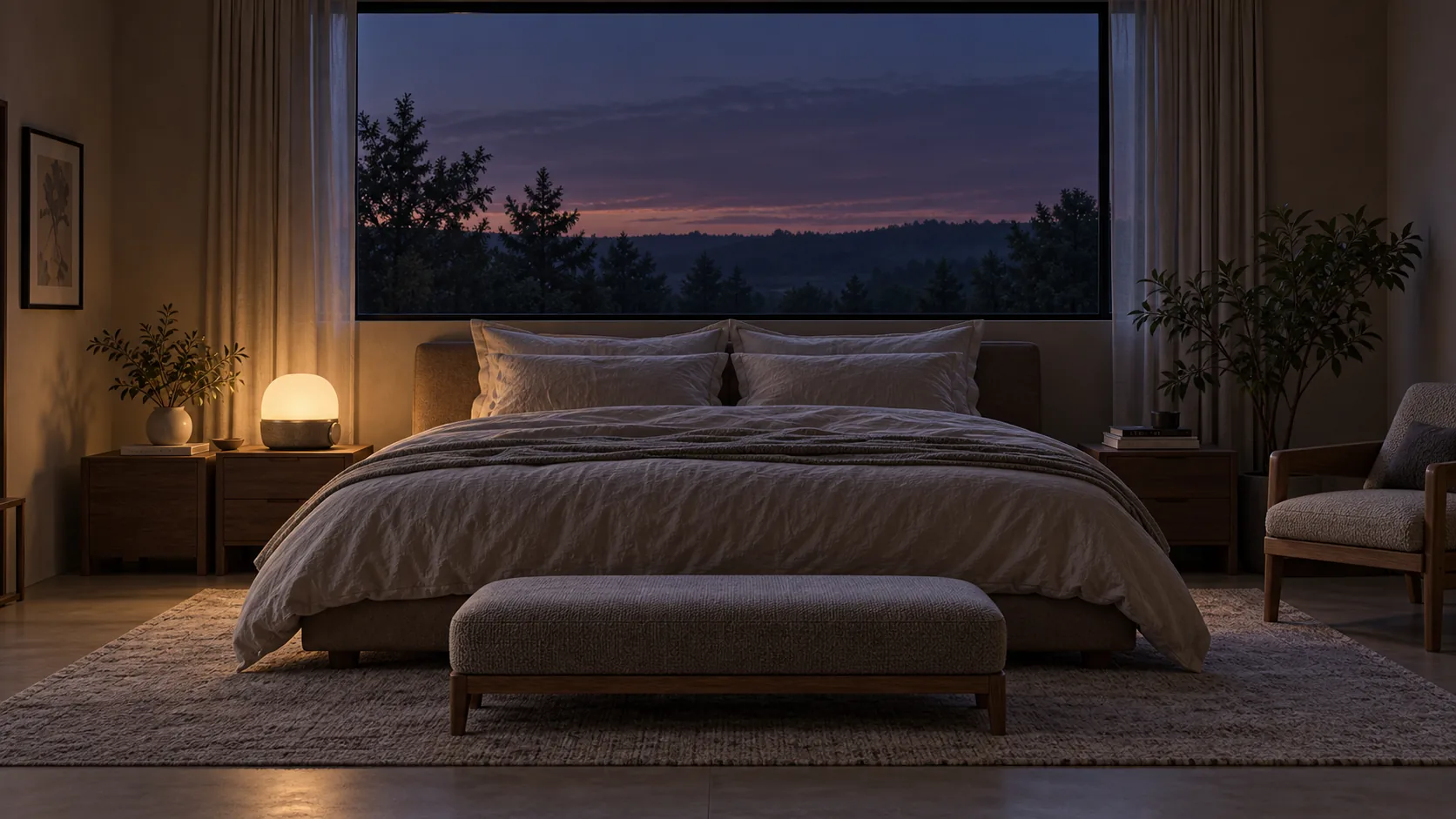 FIRST LIGHT in a quiet bedroom before sunrise