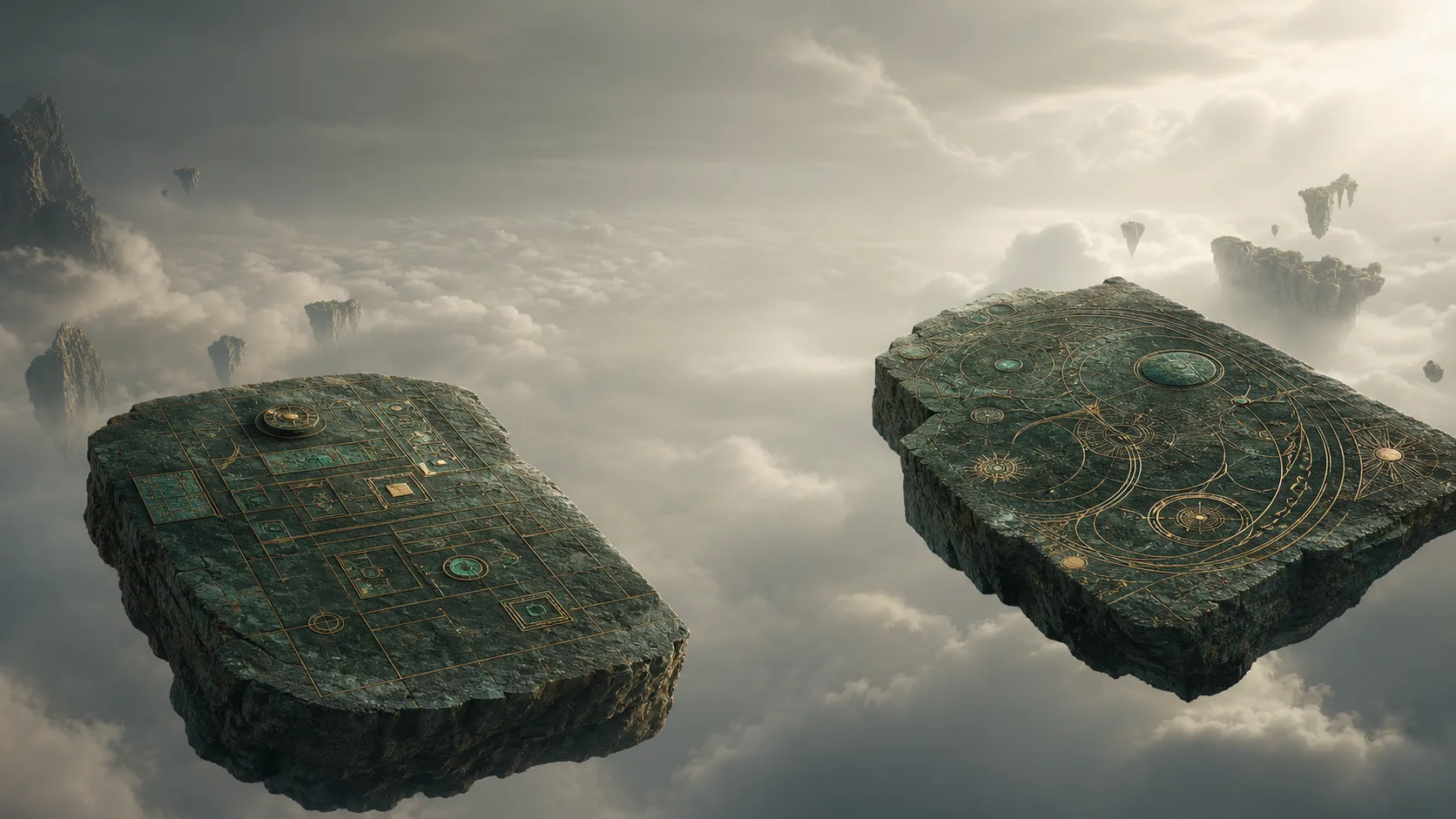 Stone path relic panels above clouds