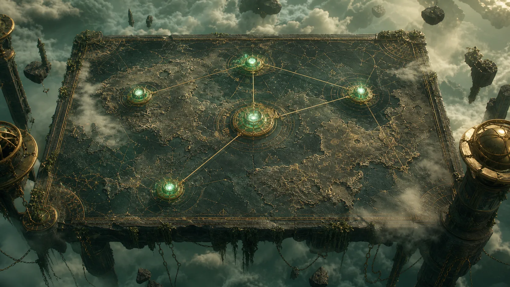 Celestial quest diagram with archive icons