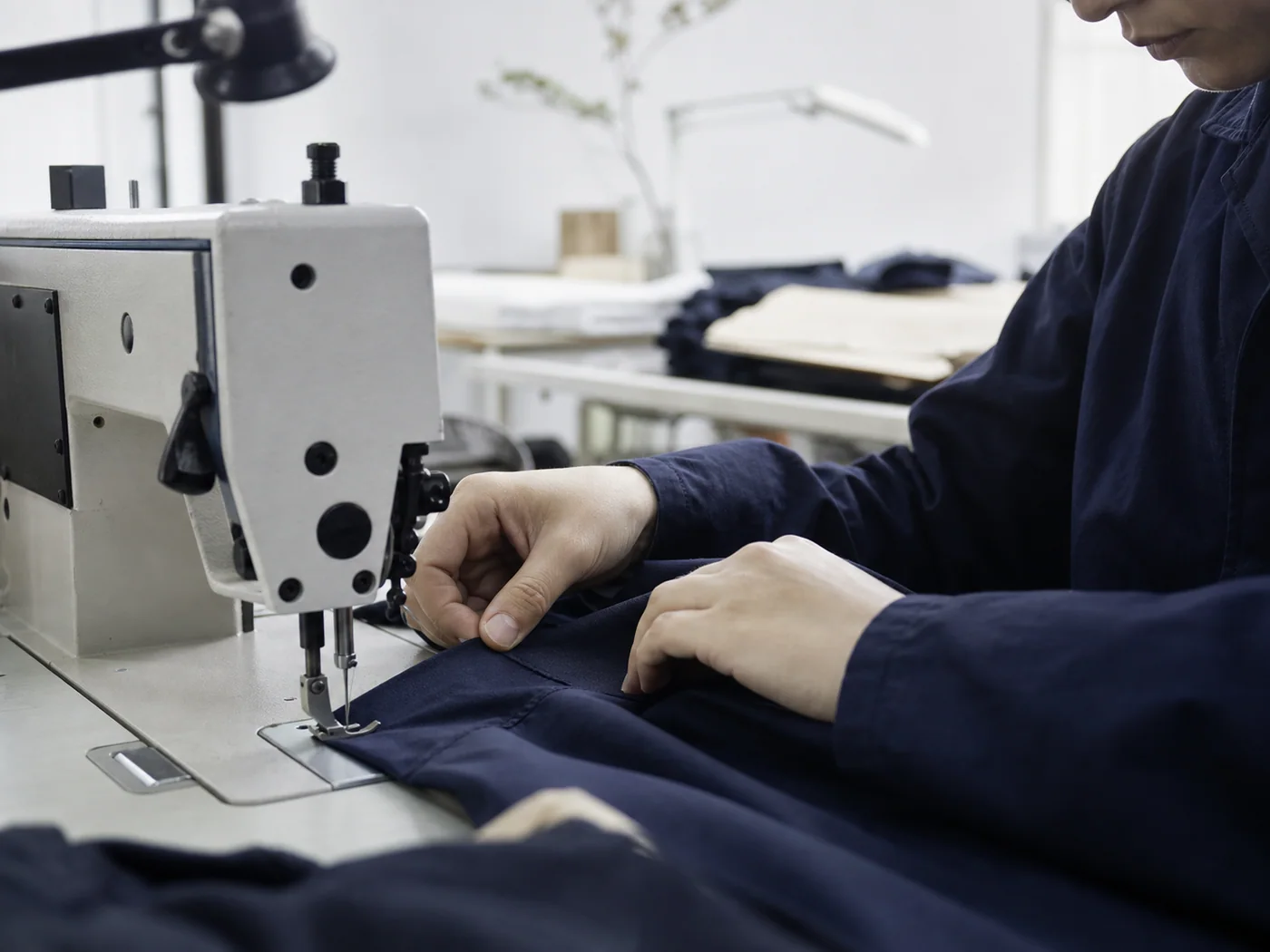 Workshop sewing navy fabric