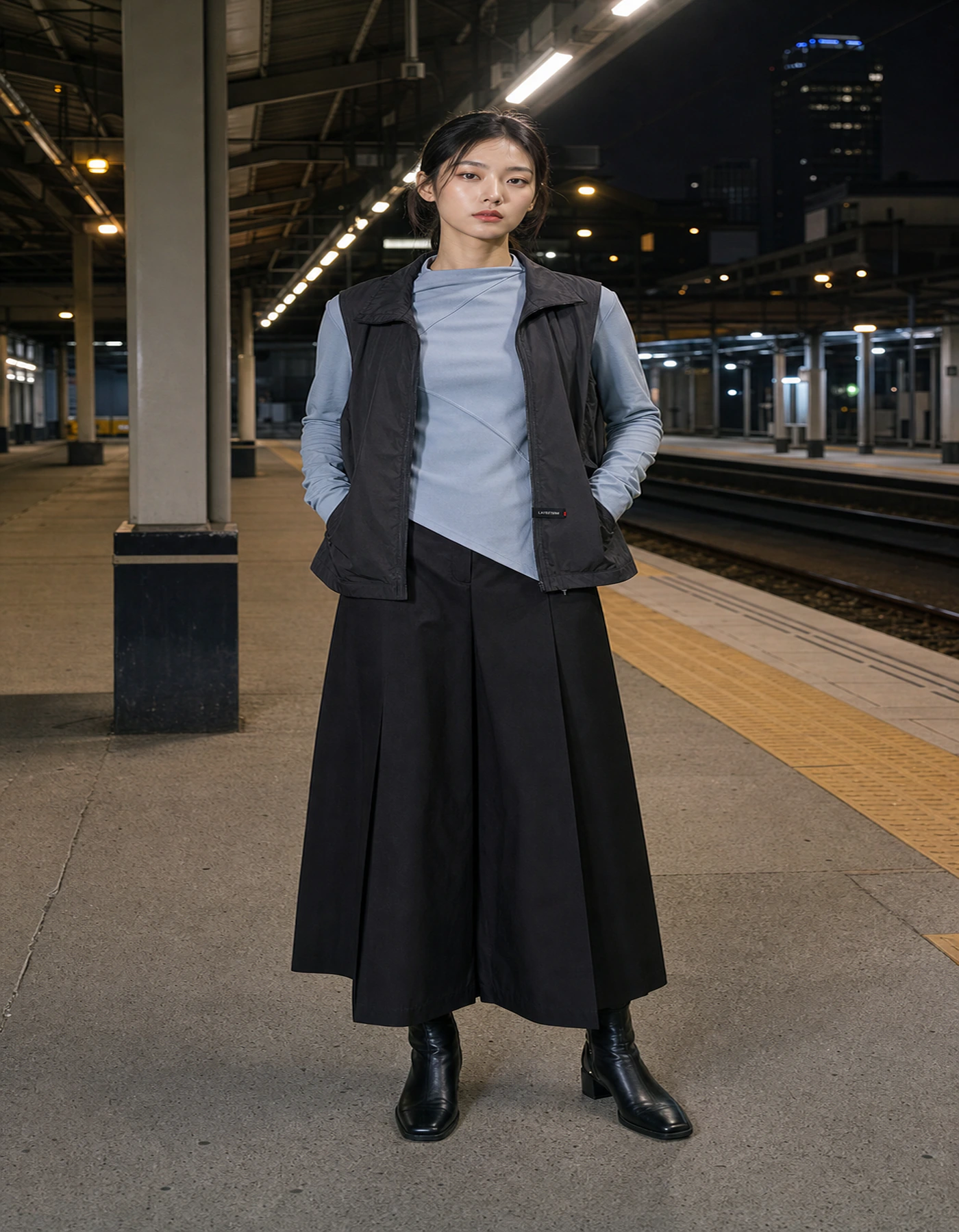 HALF-LIGHT TOP을 입은 러너 룩