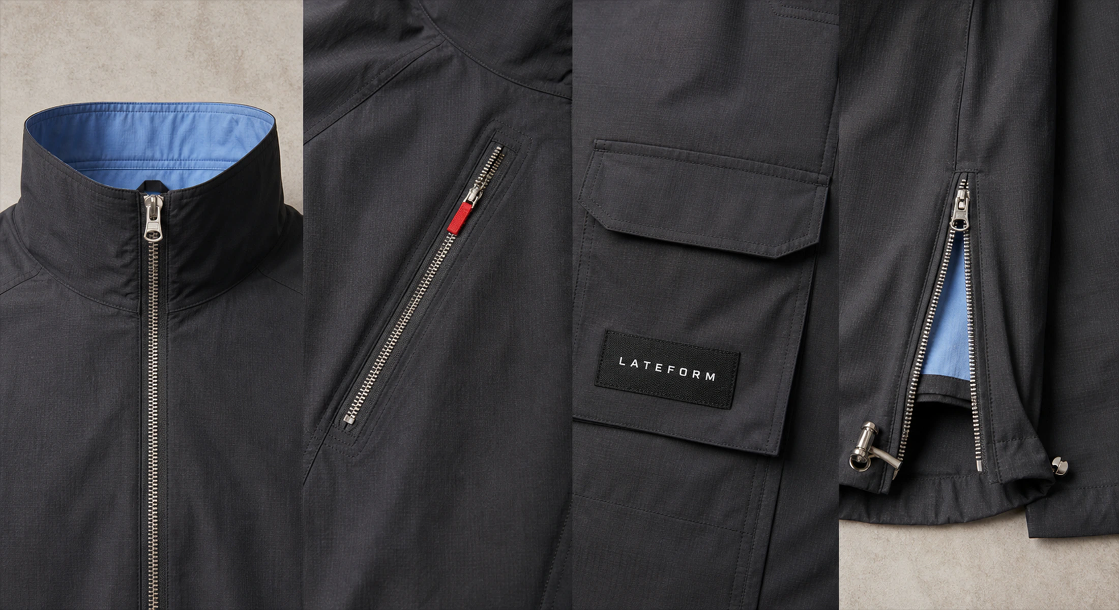 RELAY JACKET 칼라, 가슴 지퍼, 포켓과 밑단 디테일