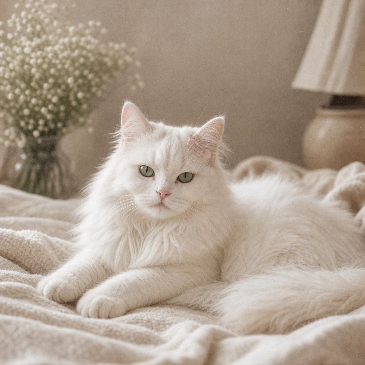 White cat looking forward
