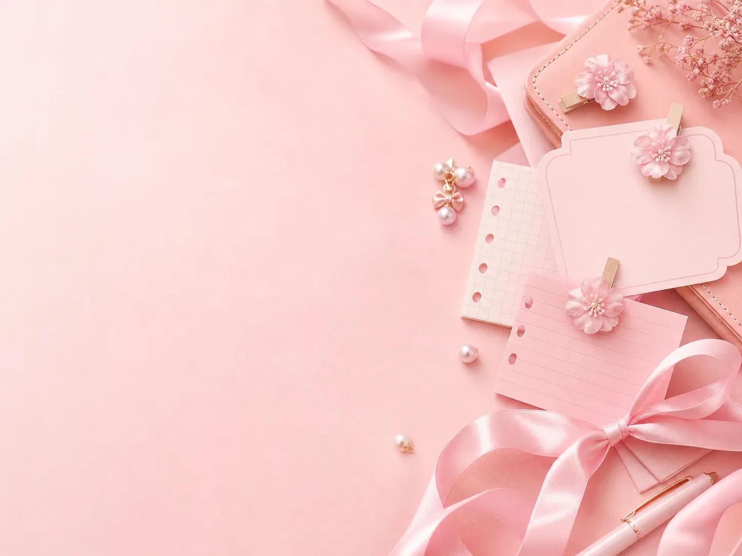 Pink stationery and ribbons