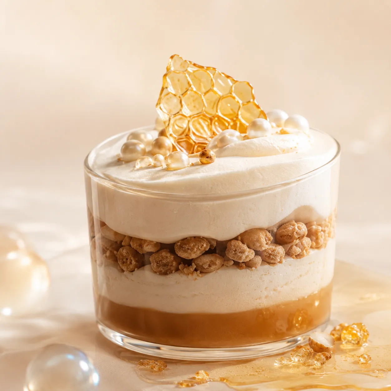 Amber Drift layered cream dessert with honeycomb