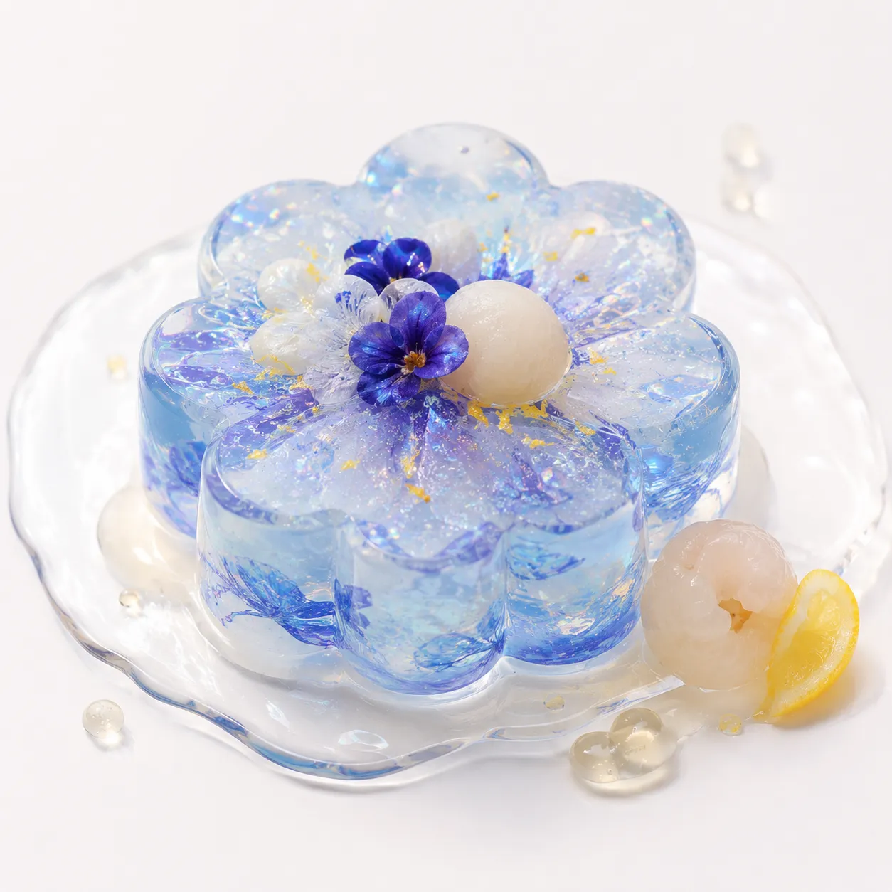 Blue translucent orbital jelly dessert