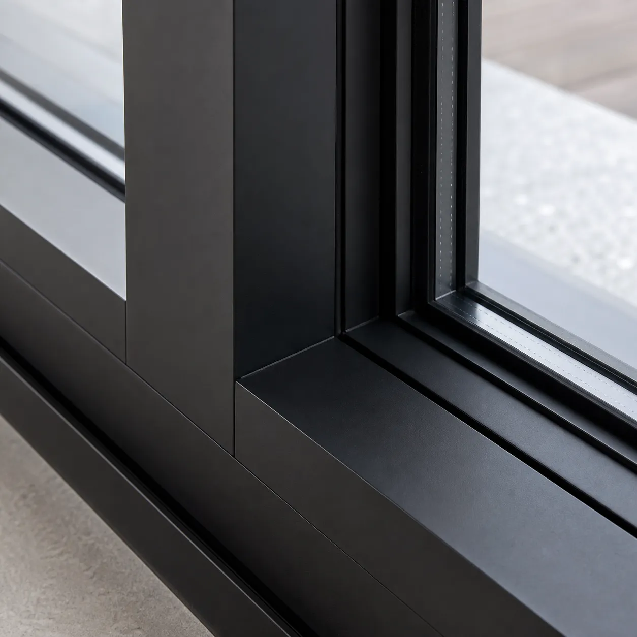 Black aluminum window frame detail