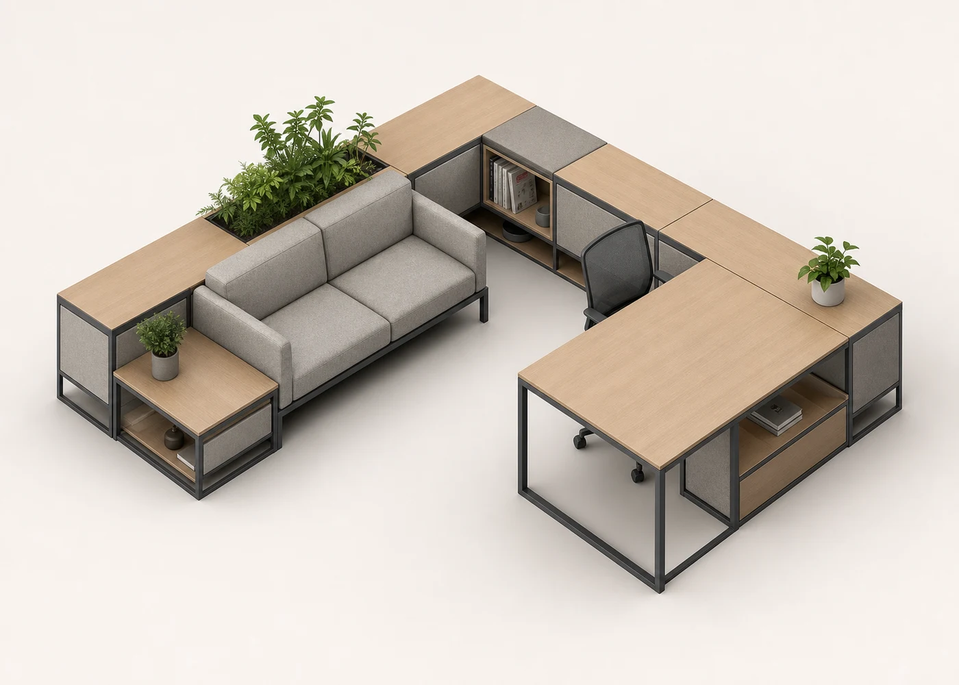 Work + Lounge modular configuration diagram