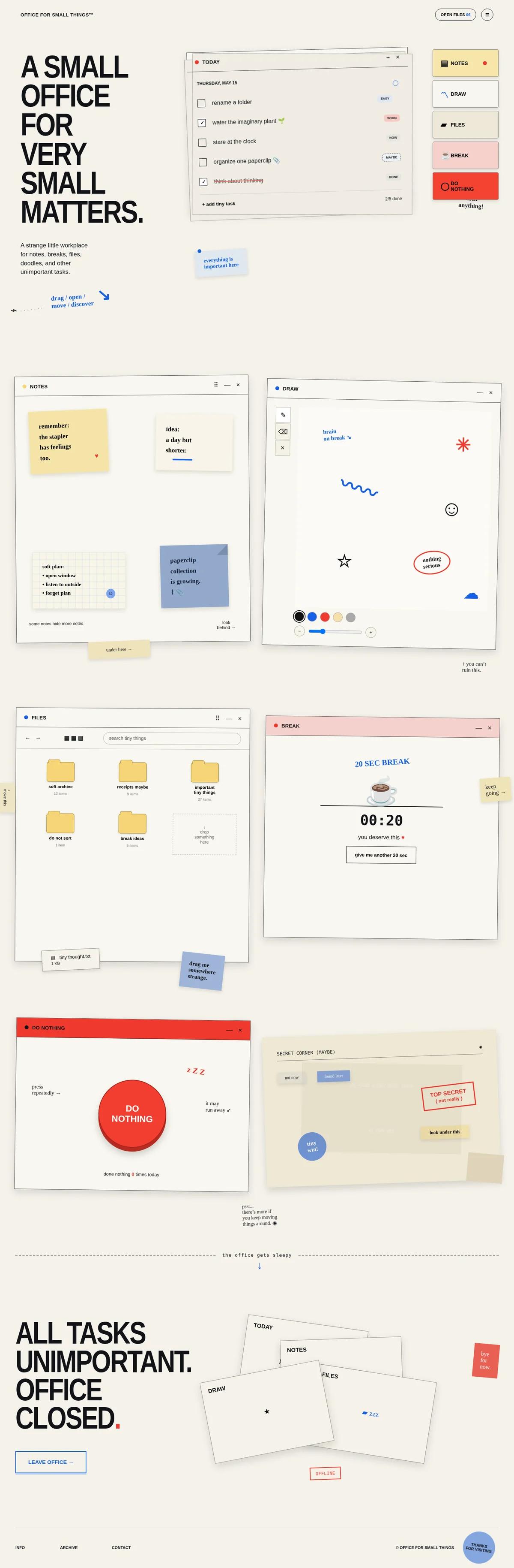 OFFICE FOR SMALL THINGS interactive desk interface with paper windows and tiny task modules