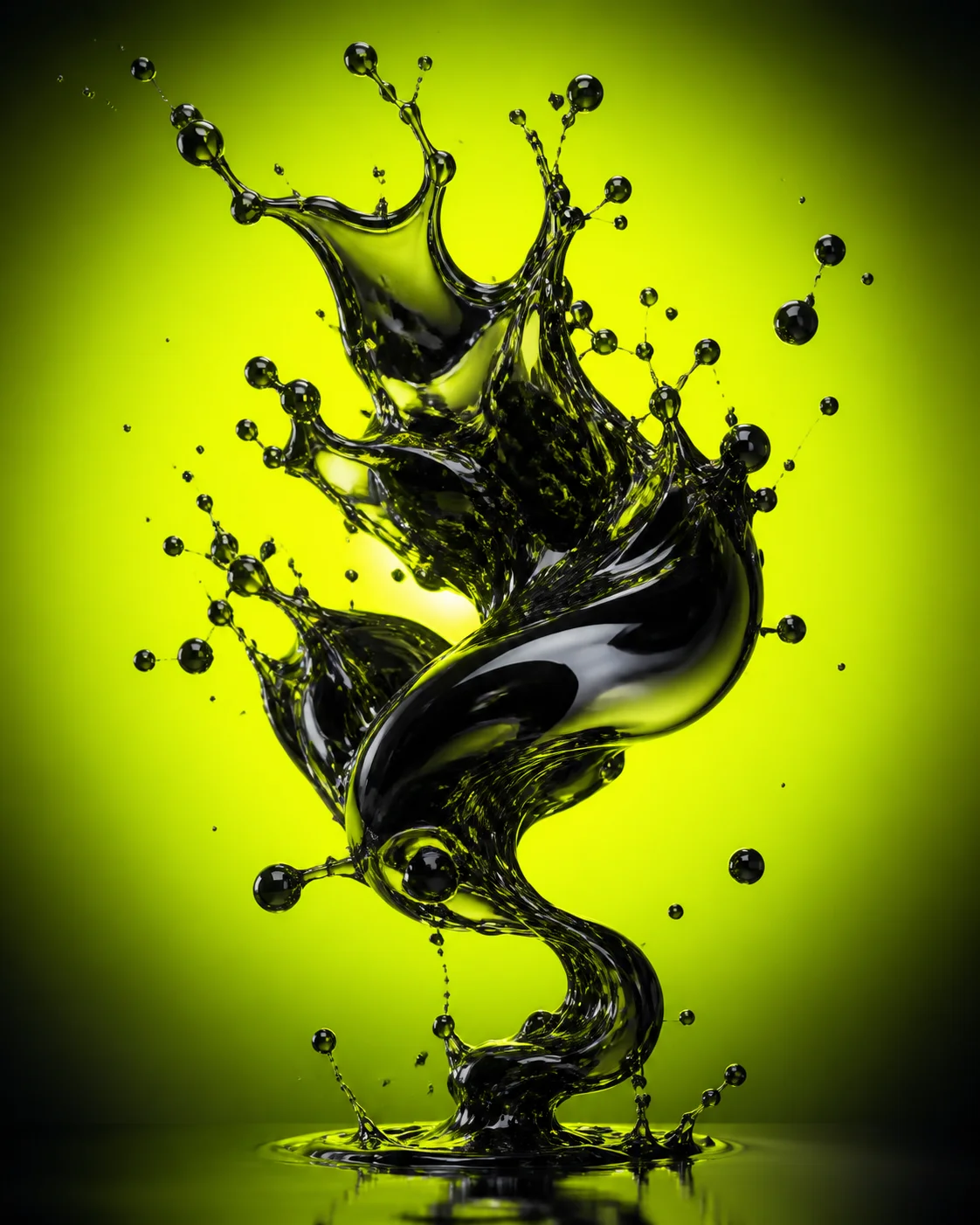 Black liquid suspended in fluorescent lime