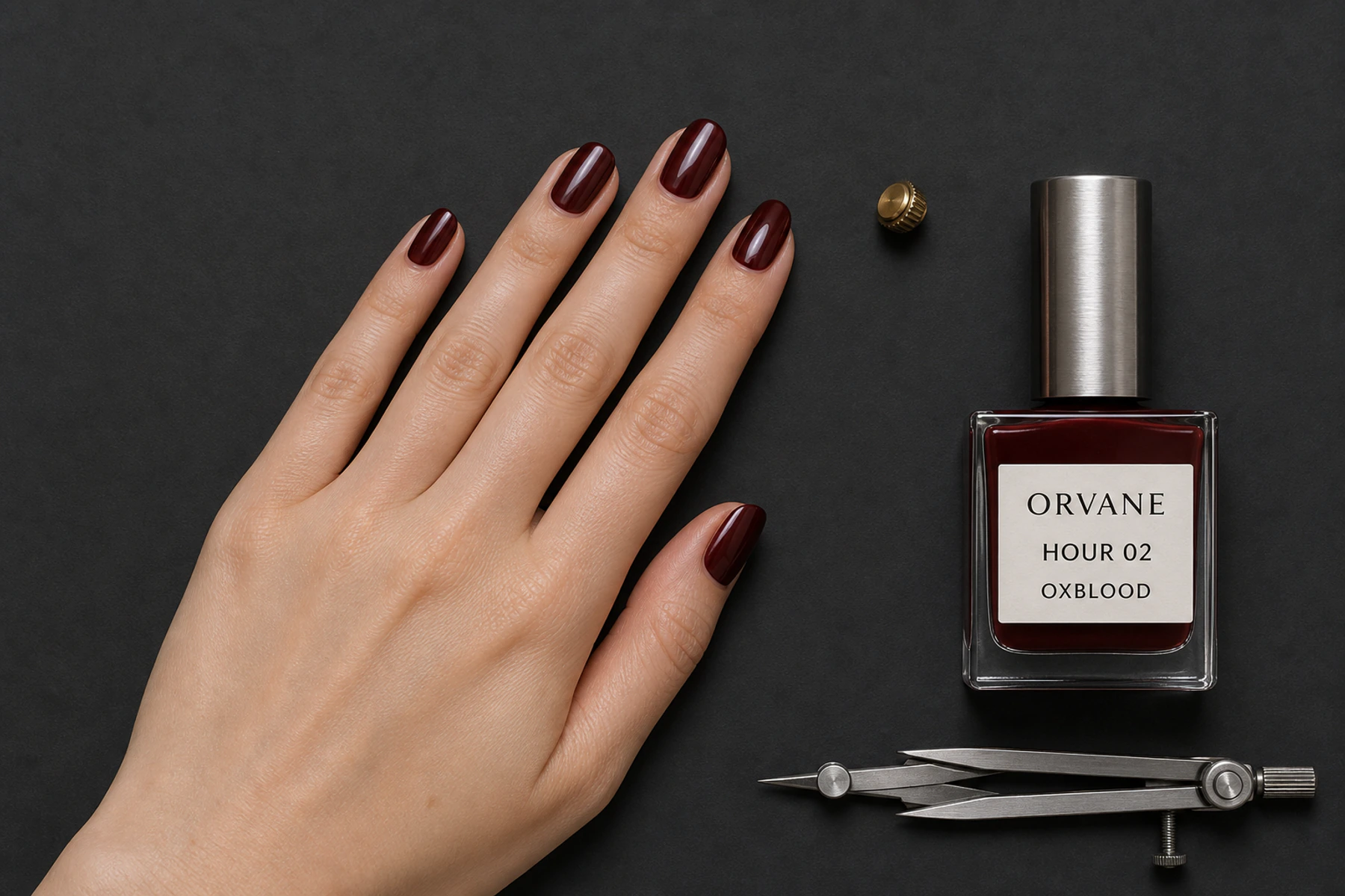 ORVANE HOUR 02 옥스블러드 병과 깊은 적갈색 네일