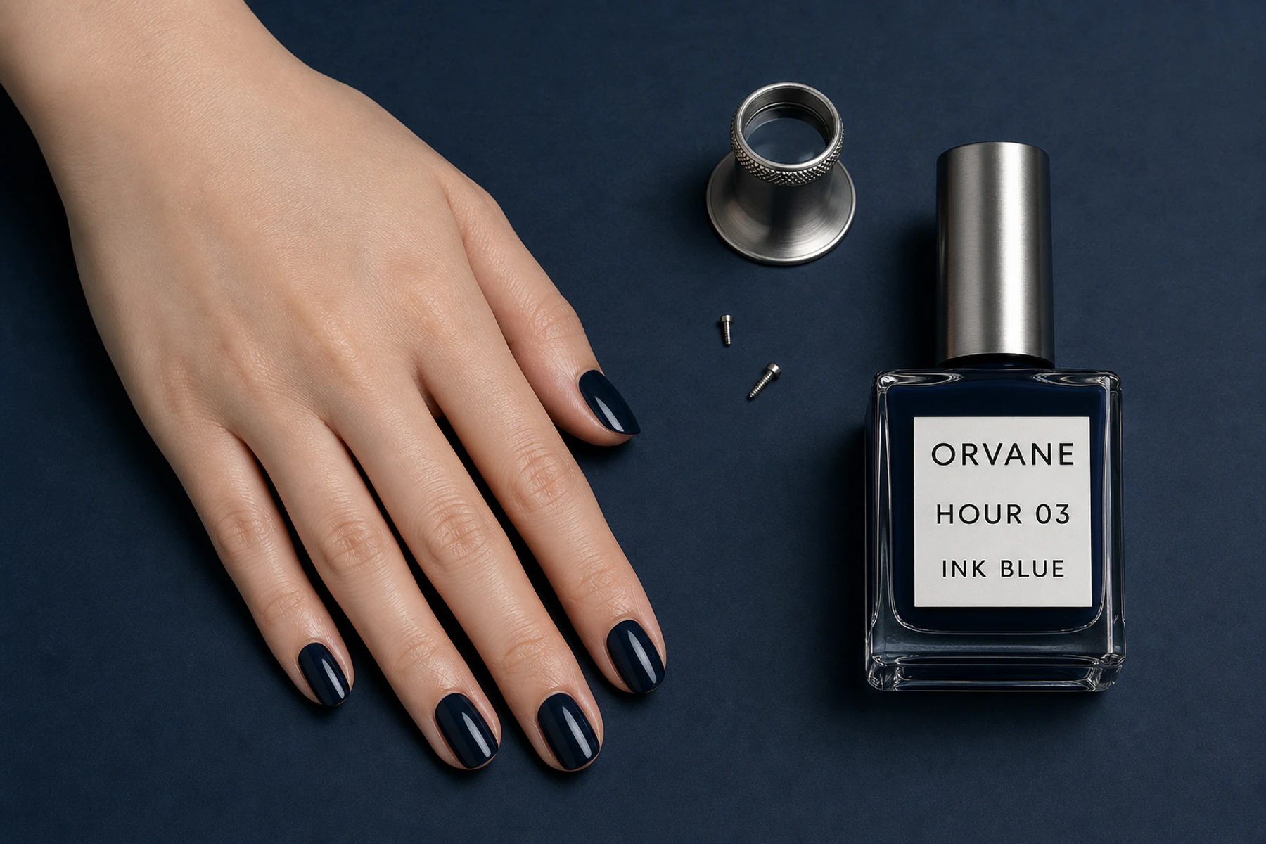 ORVANE HOUR 03 잉크 블루 병과 청흑색 네일
