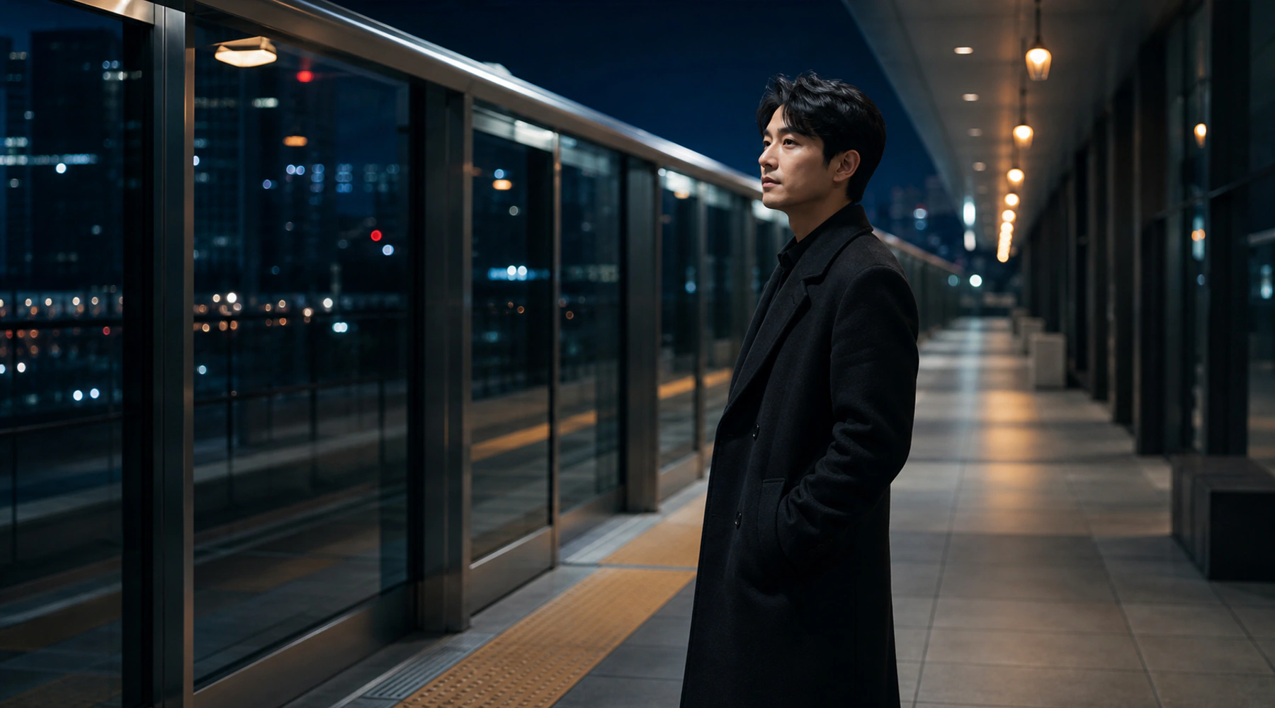 하루 마지막 열차를 기다리는 야간 승강장 모델