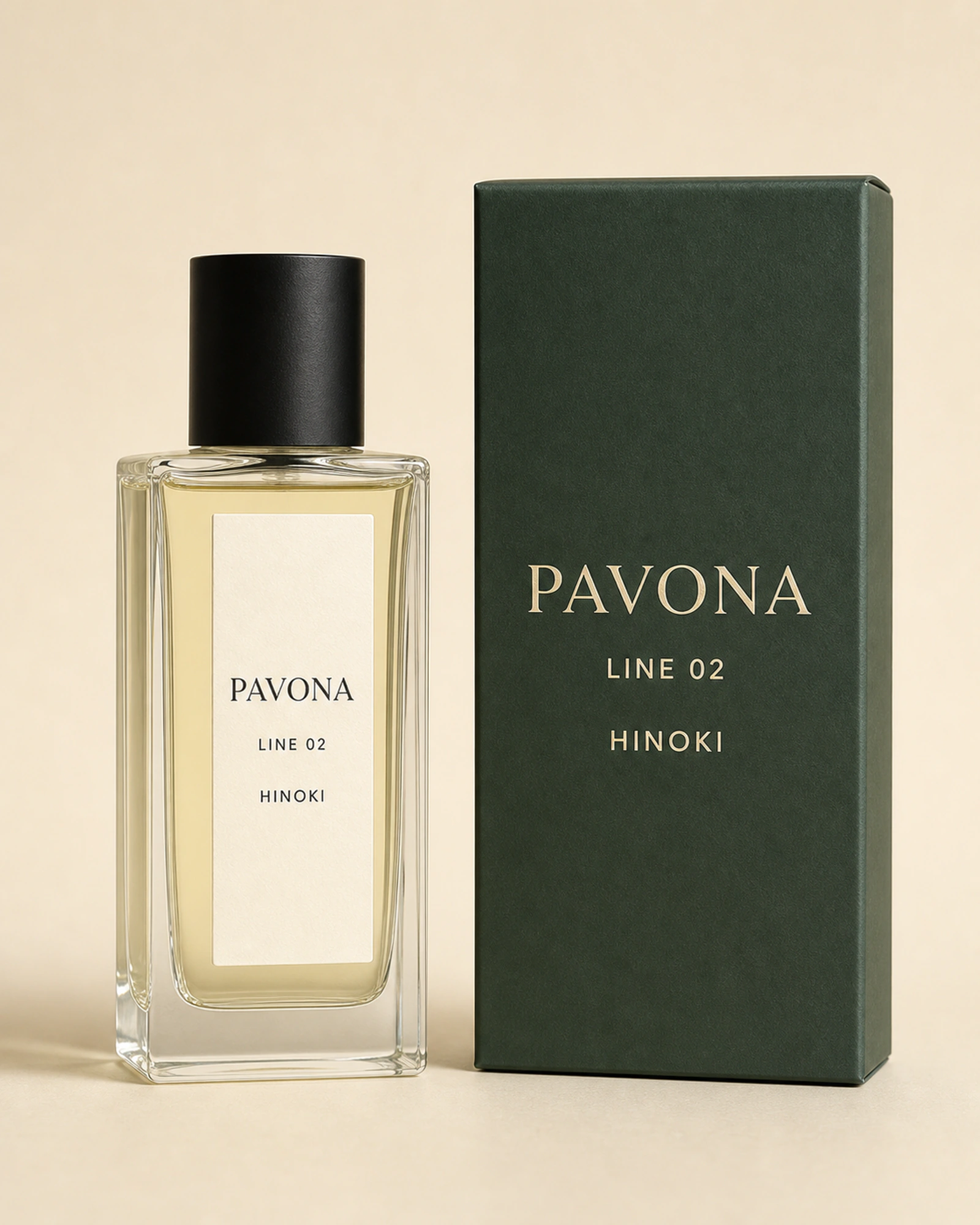 PAVONA LINE 02 HINOKI 병과 상자 정면 패키지