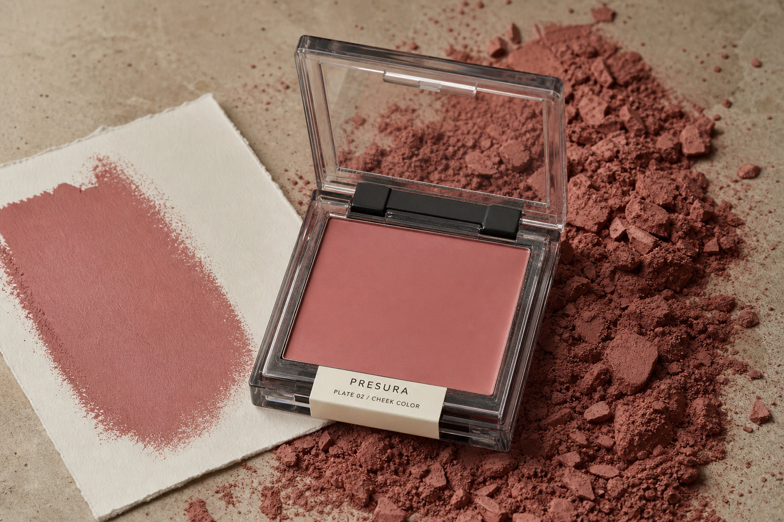 장미빛 안료와 PRESURA PLATE 02 CHEEK COLOR 컴팩트