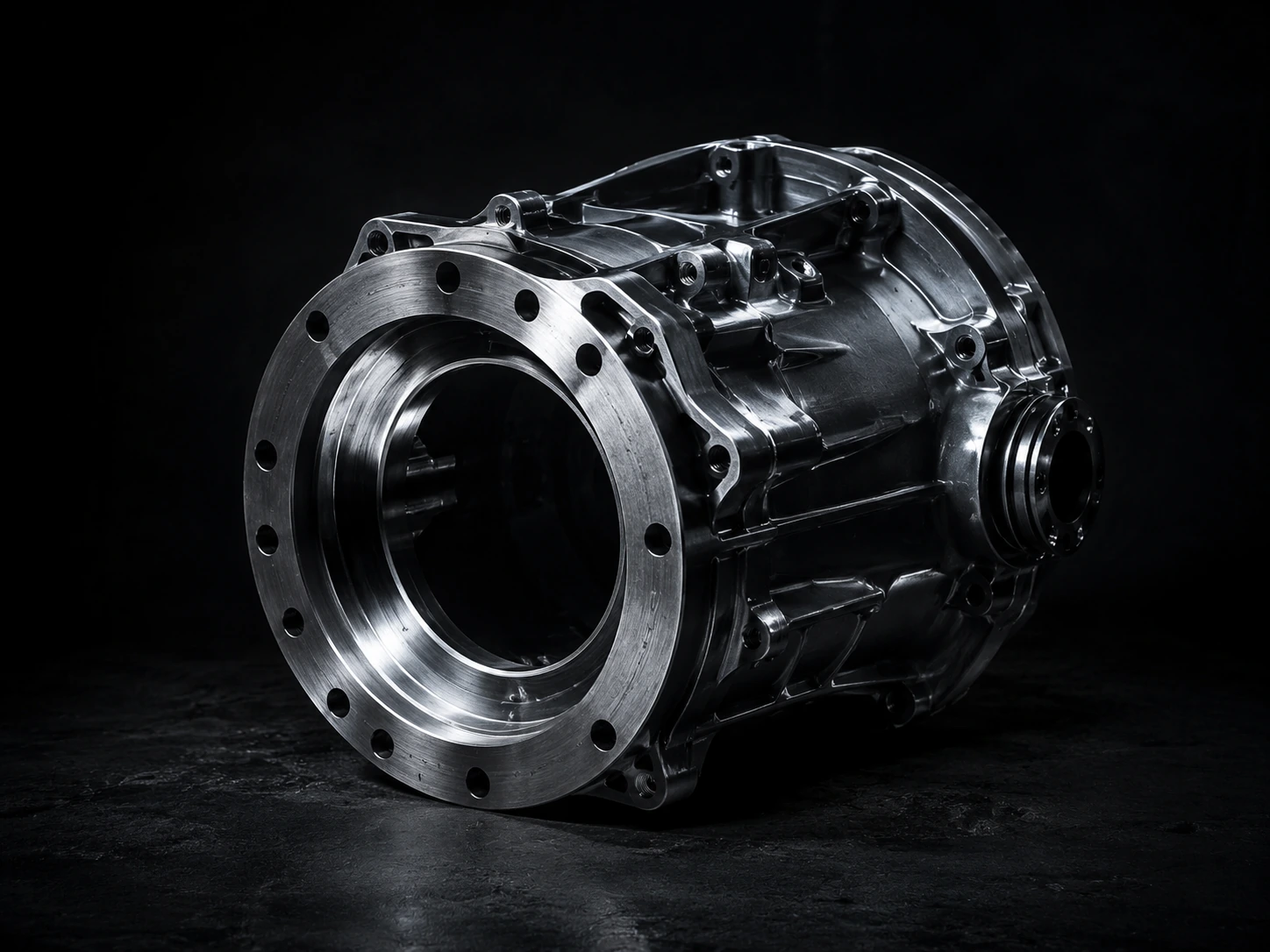 Machined alloy component on dark surface