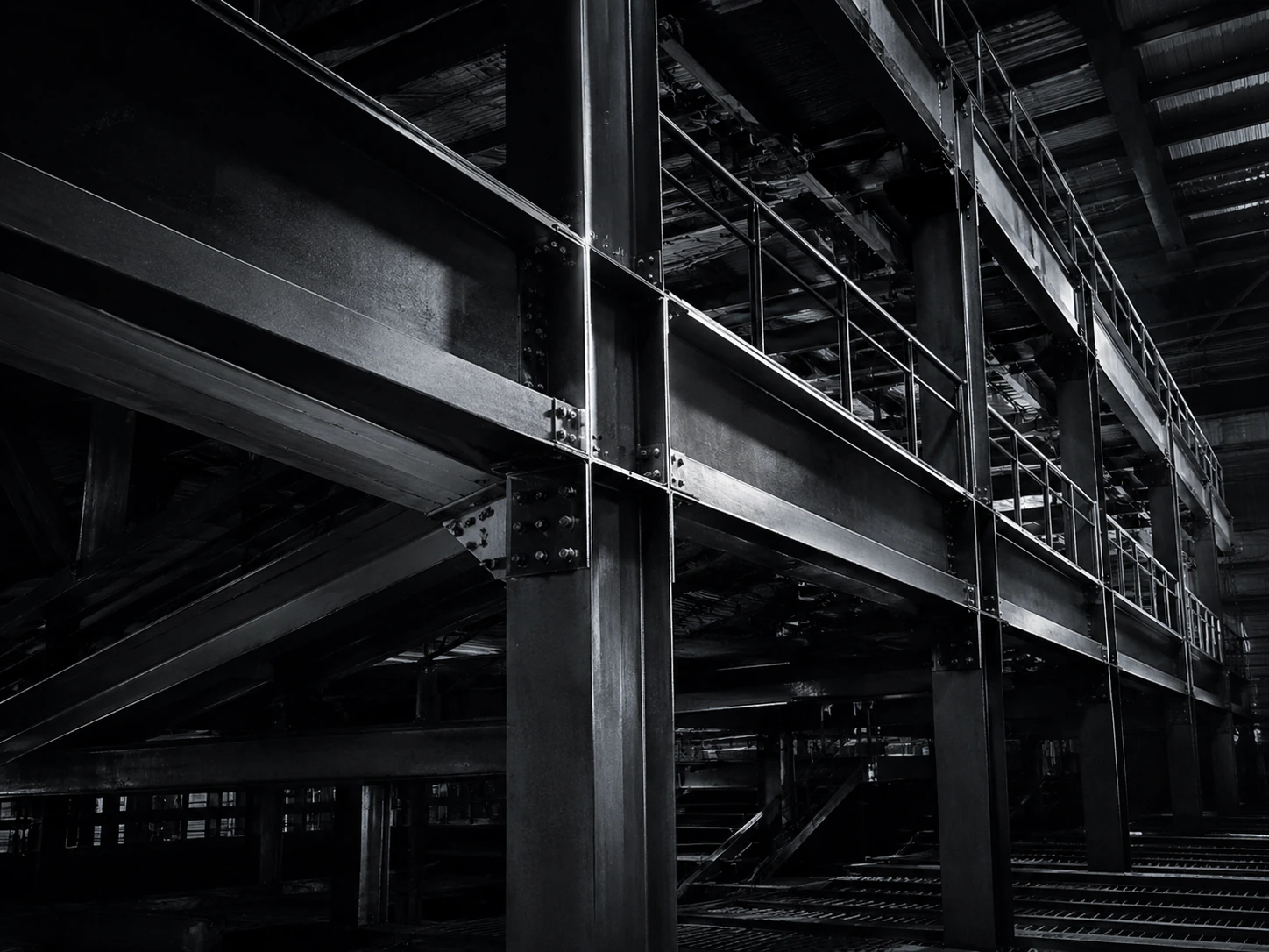 Industrial steel beams and structural process space