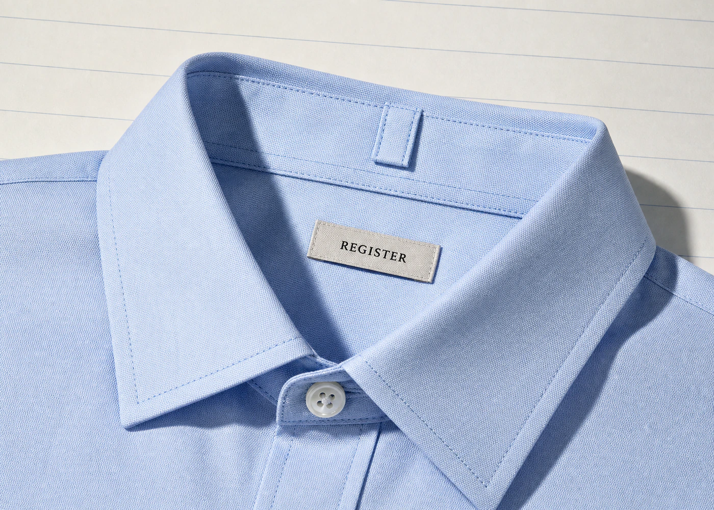 FOLD SHIRT의 칼라와 REGISTER 라벨