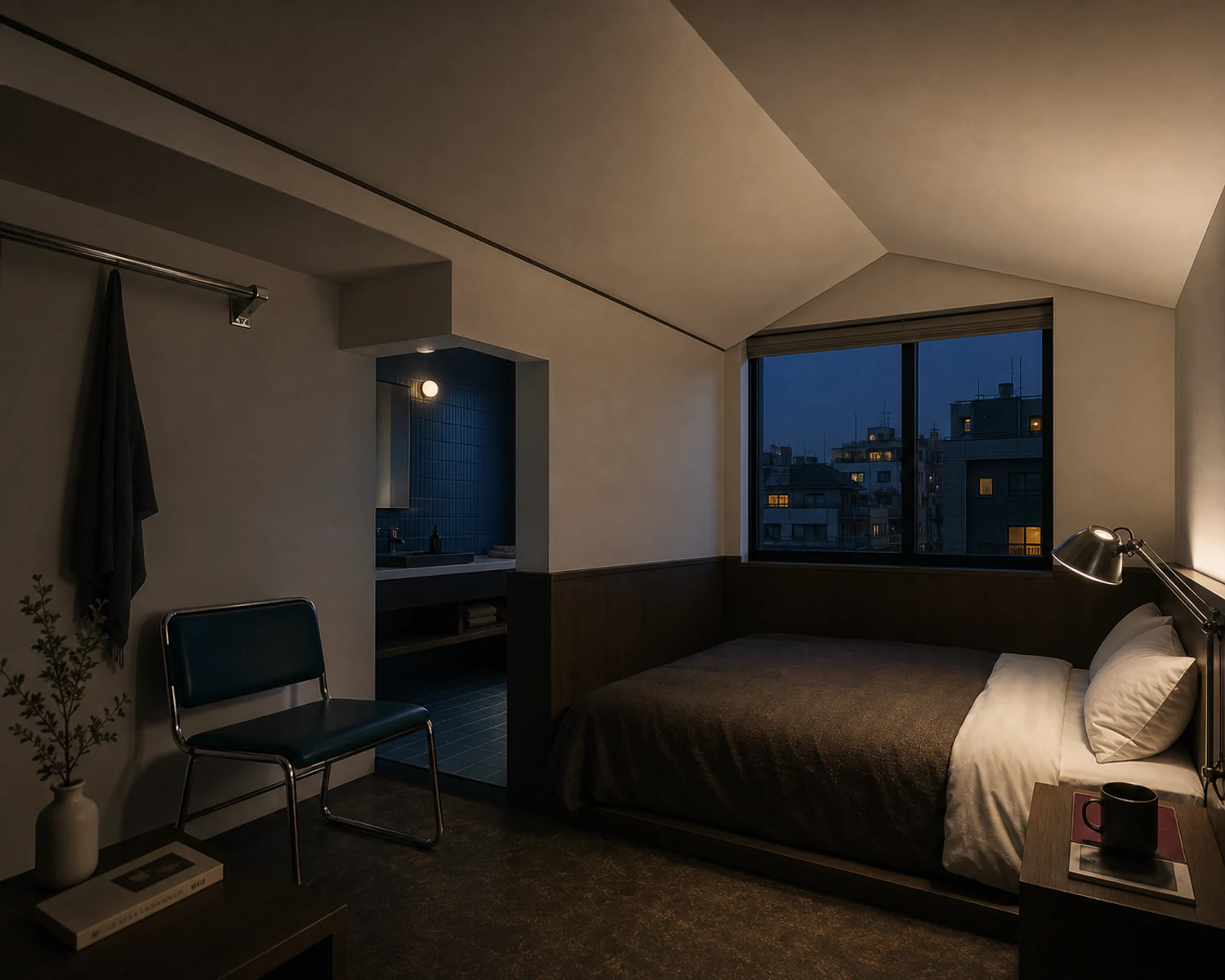 밤색 톤과 조용한 창가 시선이 있는 ROOM 22 내부