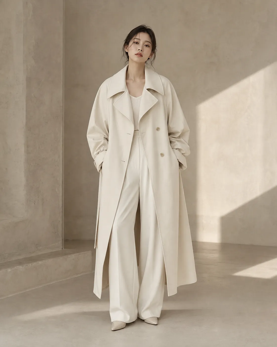 아이보리 코트 룩